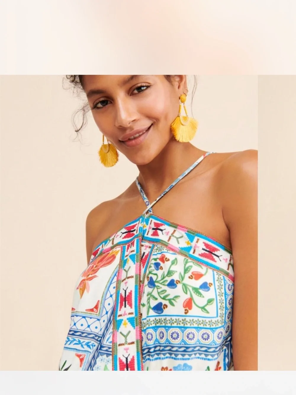Farm Rio Tropical Tiles Embroidered Crepe Dress M NWT - Picture 3 of 4